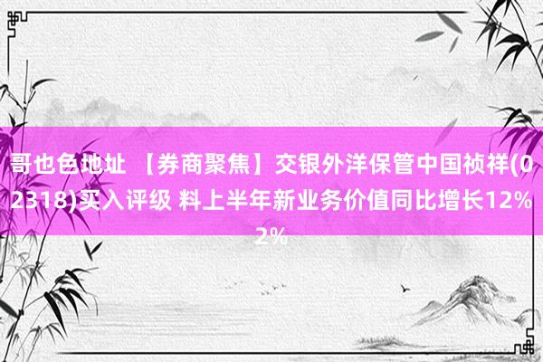 哥也色地址 【券商聚焦】交银外洋保管中国祯祥(02318)买入评级 料上半年新业务价值同比增长12%