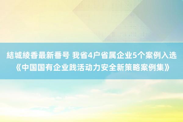 結城綾香最新番号 我省4户省属企业5个案例入选《中国国有企业践活动力安全新策略案例集》